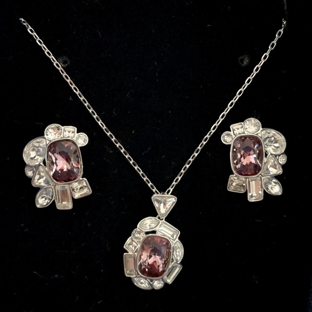 Swarovski amethyst crystal earrings and necklace set